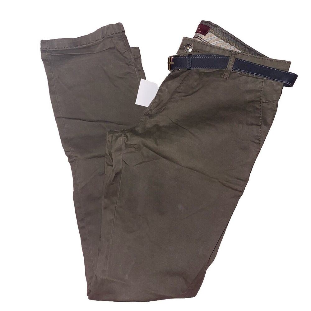 Zara Man Slim Fit Chinos Pants Men Size 34 Belted Pants NWT Olive‎ Green